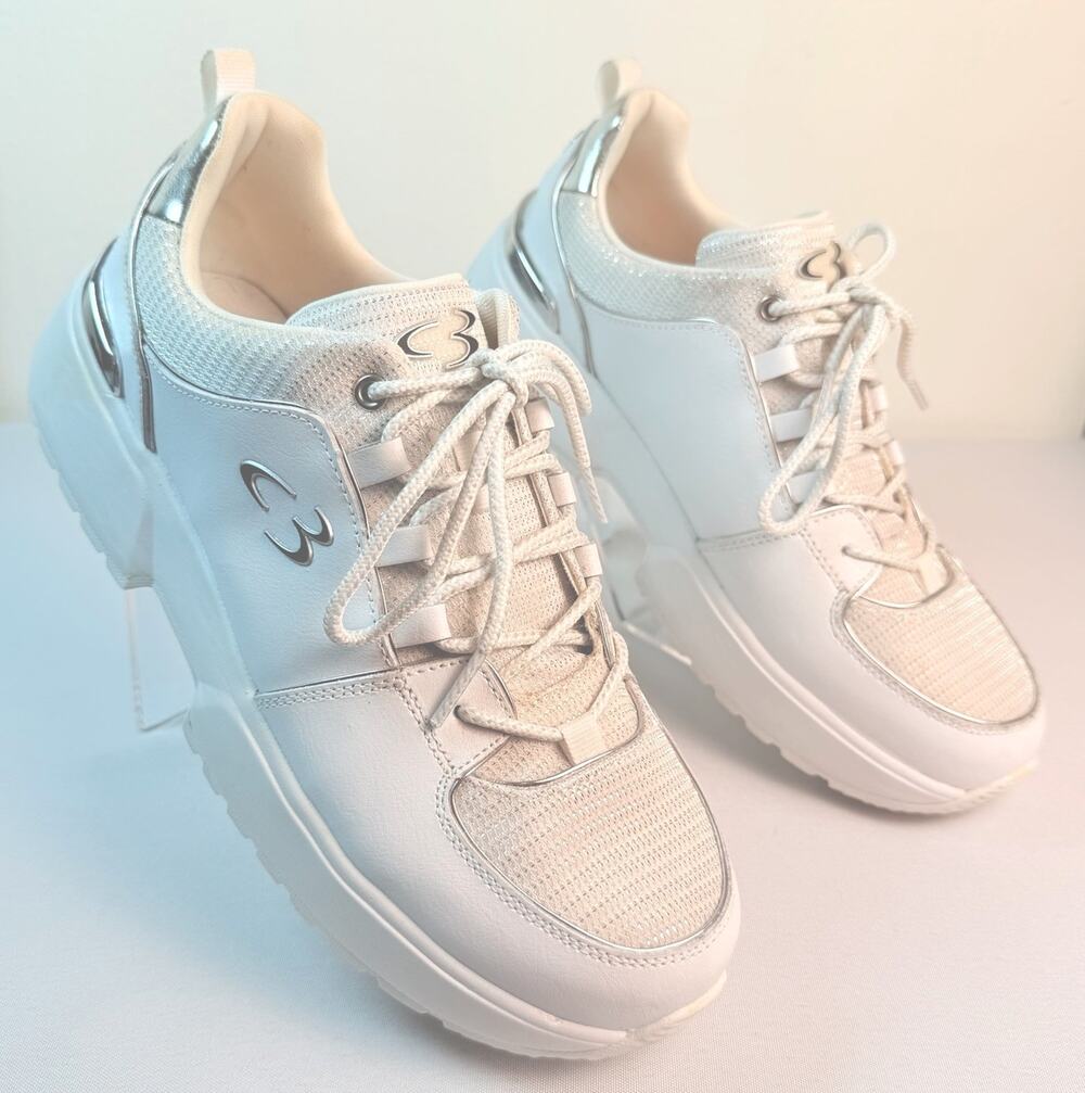 Skechers Women’s Concept 3 “To Top It Off” White Silver Sneakers Size 9